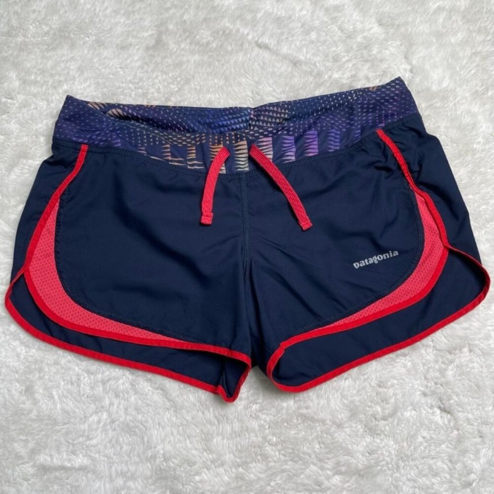 Patagonia Navy Blue Athletic Shorts with Pink Red Trim